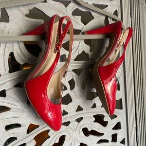 RIALTO Womens Red Slingback Caelin Almond Toe Stiletto Buckle Pumps